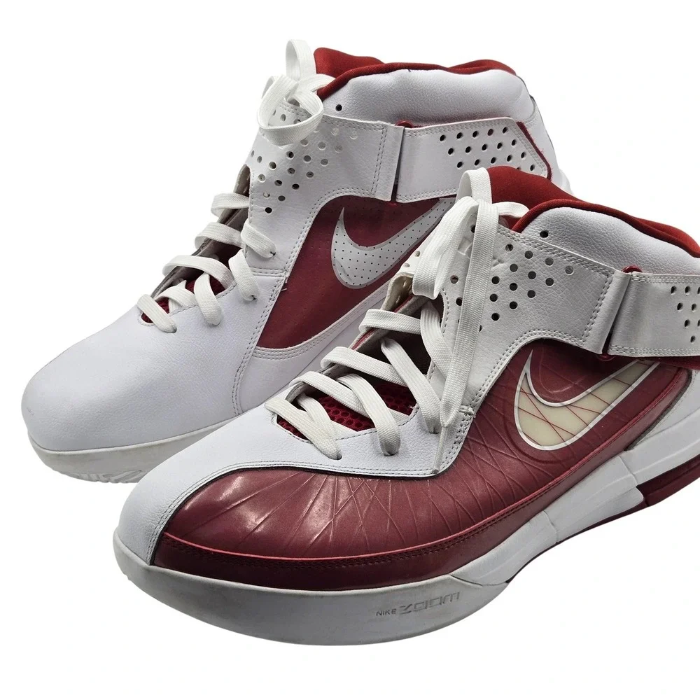 Nike LeBron Shoes Mens Size 18 White Red Mid Top Basketball 454141-105 Sneakers